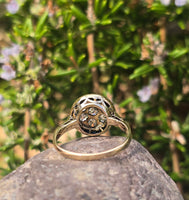 platinum & 18K gold two tone Art Deco diamond and sapphire antique target ring HOLD