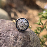 platinum & 18K gold two tone Art Deco diamond and sapphire antique target ring HOLD