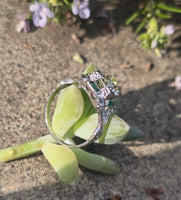 Platinum Art Deco c.1920's .1.50ct European cut diamond and emerald filigree antique engagement wedding ring - GIA certified