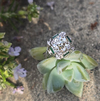 Platinum Art Deco c.1920's .1.50ct European cut diamond and emerald filigree antique engagement wedding ring - GIA certified
