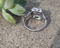 Platinum Art Deco c.1920's .1.50ct European cut diamond and emerald filigree antique engagement wedding ring - GIA certified