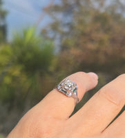 Platinum Art Deco c.1920's .1.50ct European cut diamond and emerald filigree antique engagement wedding ring - GIA certified