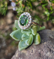 silver top and 18ct gold green tourmaline & diamond estate antique ring