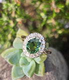 silver top and 18ct gold green tourmaline & diamond estate antique ring