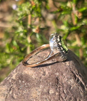 silver top and 18ct gold green tourmaline & diamond estate antique ring