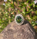 silver top and 18ct gold green tourmaline & diamond estate antique ring