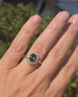 silver top and 18ct gold green tourmaline & diamond estate antique ring