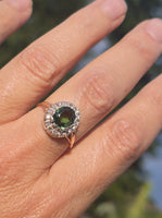 silver top and 18ct gold green tourmaline & diamond estate antique ring
