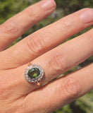 silver top and 18ct gold green tourmaline & diamond estate antique ring