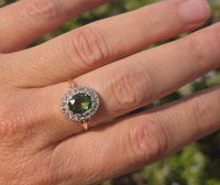 silver top and 18ct gold green tourmaline & diamond estate antique ring