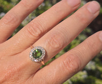 silver top and 18ct gold green tourmaline & diamond estate antique ring