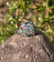 Platinum Art Deco c.1920's .1.50ct European cut diamond and emerald filigree antique engagement wedding ring - GIA certified