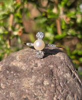 platinum top & 18k gold two tone Edwardian pearl and old cut diamond antique ring HOLD