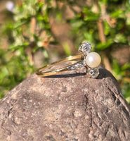 platinum top & 18k gold two tone Edwardian pearl and old cut diamond antique ring HOLD