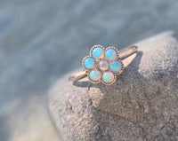 14k gold Victorian opal and diamond antique flower ring