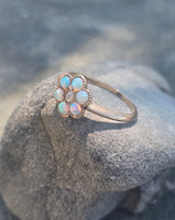 14k gold Victorian opal and diamond antique flower ring
