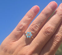 14k gold Victorian opal and diamond antique flower ring