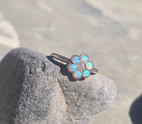 14k gold Victorian opal and diamond antique flower ring
