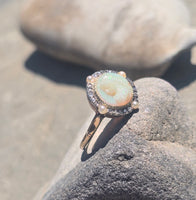silver & 18ct gold opal cameo, pearl and diamond estate ring