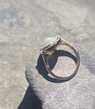 silver & 18ct gold opal cameo, pearl and diamond estate ring