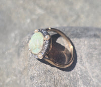 silver & 18ct gold opal cameo, pearl and diamond estate ring