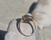silver & 18ct gold opal cameo, pearl and diamond estate ring