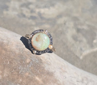 silver & 18ct gold opal cameo, pearl and diamond estate ring