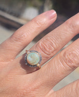 silver & 18ct gold opal cameo, pearl and diamond estate ring
