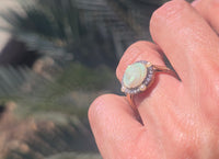 silver & 18ct gold opal cameo, pearl and diamond estate ring