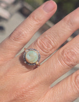 silver & 18ct gold opal cameo, pearl and diamond estate ring