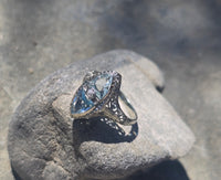 18k white gold c.1920's filigree aquamarine and diamond ring