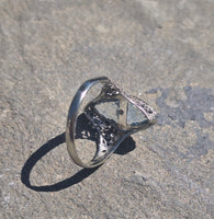 18k white gold c.1920's filigree aquamarine and diamond ring