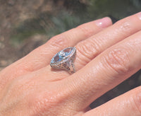 18k white gold c.1920's filigree aquamarine and diamond ring
