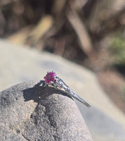 platinum tulip flower filigree ruby solitaire antique ring&nbsp;
