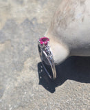platinum tulip flower filigree ruby solitaire antique ring&nbsp;