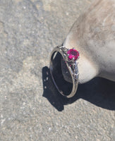 platinum tulip flower filigree ruby solitaire antique ring&nbsp;