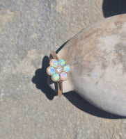 14k gold Victorian opal and diamond antique flower ring