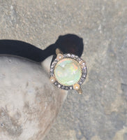 silver & 18ct gold opal cameo, pearl and diamond estate ring