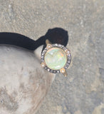 silver & 18ct gold opal cameo, pearl and diamond estate ring