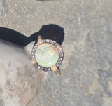 silver & 18ct gold opal cameo, pearl and diamond estate ring