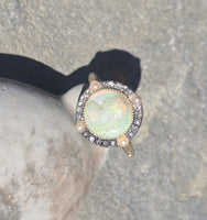 silver & 18ct gold opal cameo, pearl and diamond estate ring