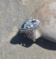 18k white gold c.1920's filigree aquamarine and diamond ring