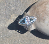 18k white gold c.1920's filigree aquamarine and diamond ring