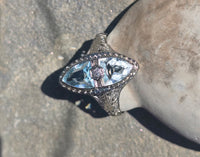 18k white gold c.1920's filigree aquamarine and diamond ring