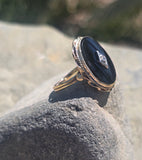 14k gold two-tone black onyx and diamond vintage ring