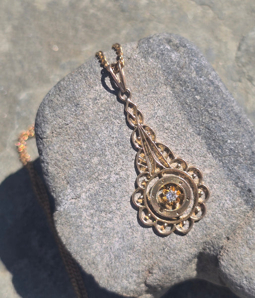 10k gold diamond antique filigree necklace pendant lavaliere