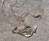14k gold Deco blue sapphire, diamond and pearl necklace pendant lavaliere