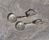 platinum and 18k gold two-tone Art Deco diamond and sapphire target earrings dangle drops
