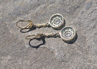 platinum and 18k gold two-tone Art Deco diamond and sapphire target earrings dangle drops