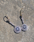 platinum and 18k gold two-tone Art Deco diamond and sapphire target earrings dangle drops